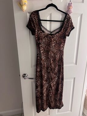 Fashion Nova Leopard Midi Dress in Brown and Black